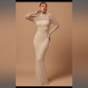 Nude Embellished Maxi Dress Size Small